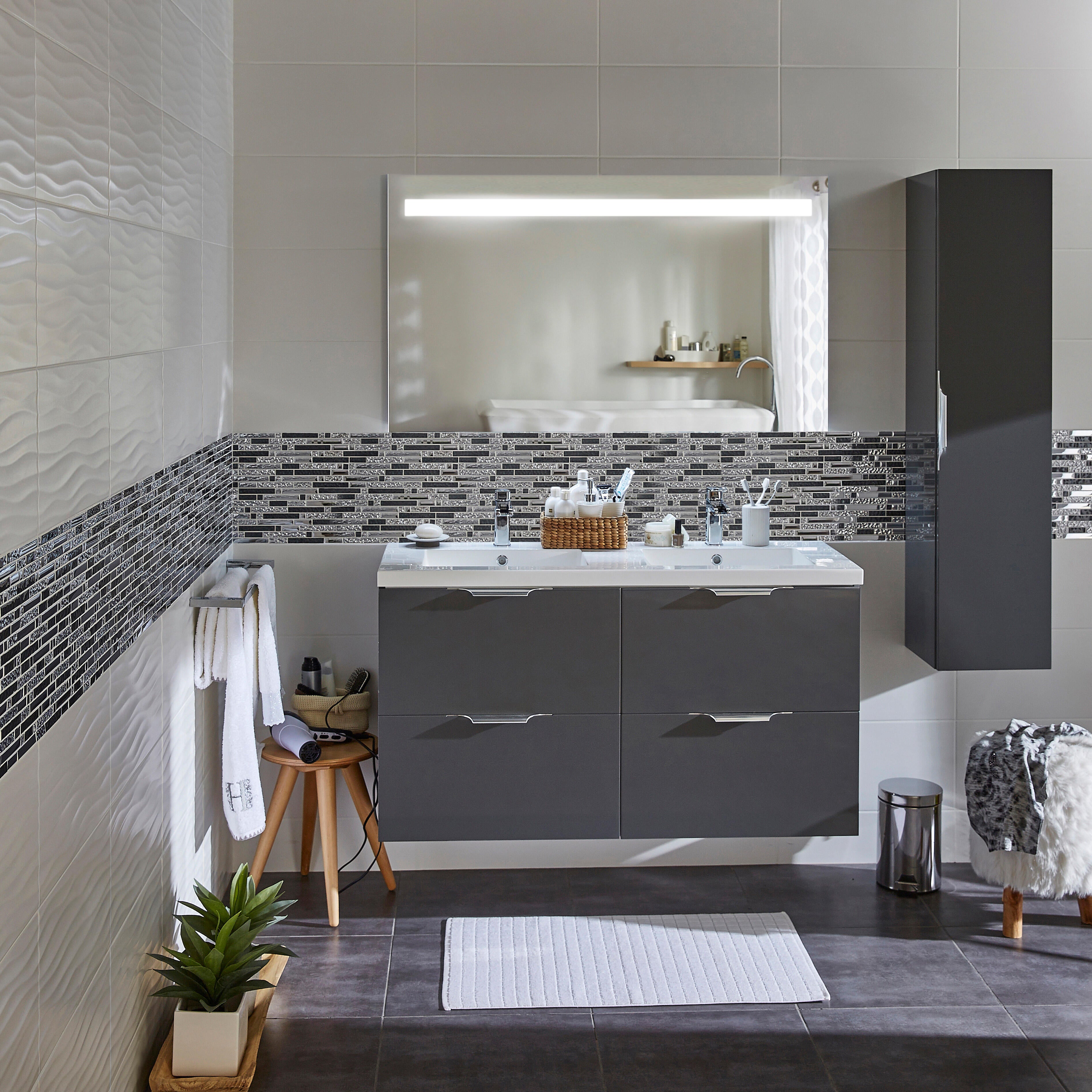 Miroir lumineux l.120 x H.70 cm Portland,Tactile, Variateur intensité et couleur - 7