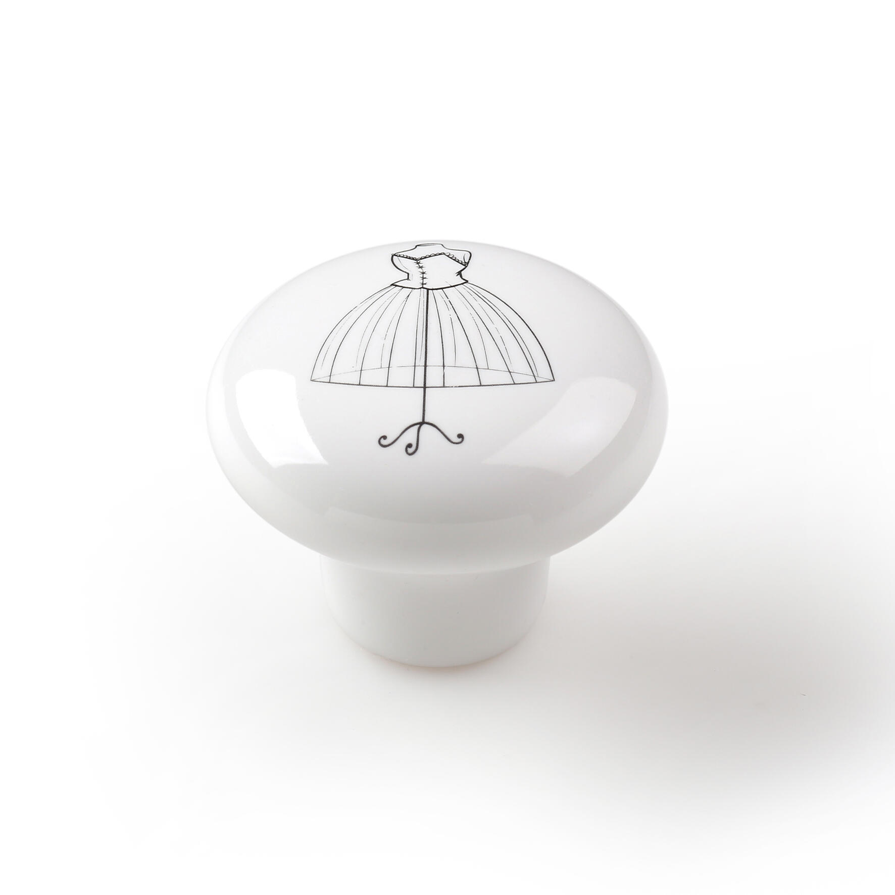 4 boutons de meuble ronds Mannequin, porcelaine noir/blanc brillant, Diam.40 mm - 3