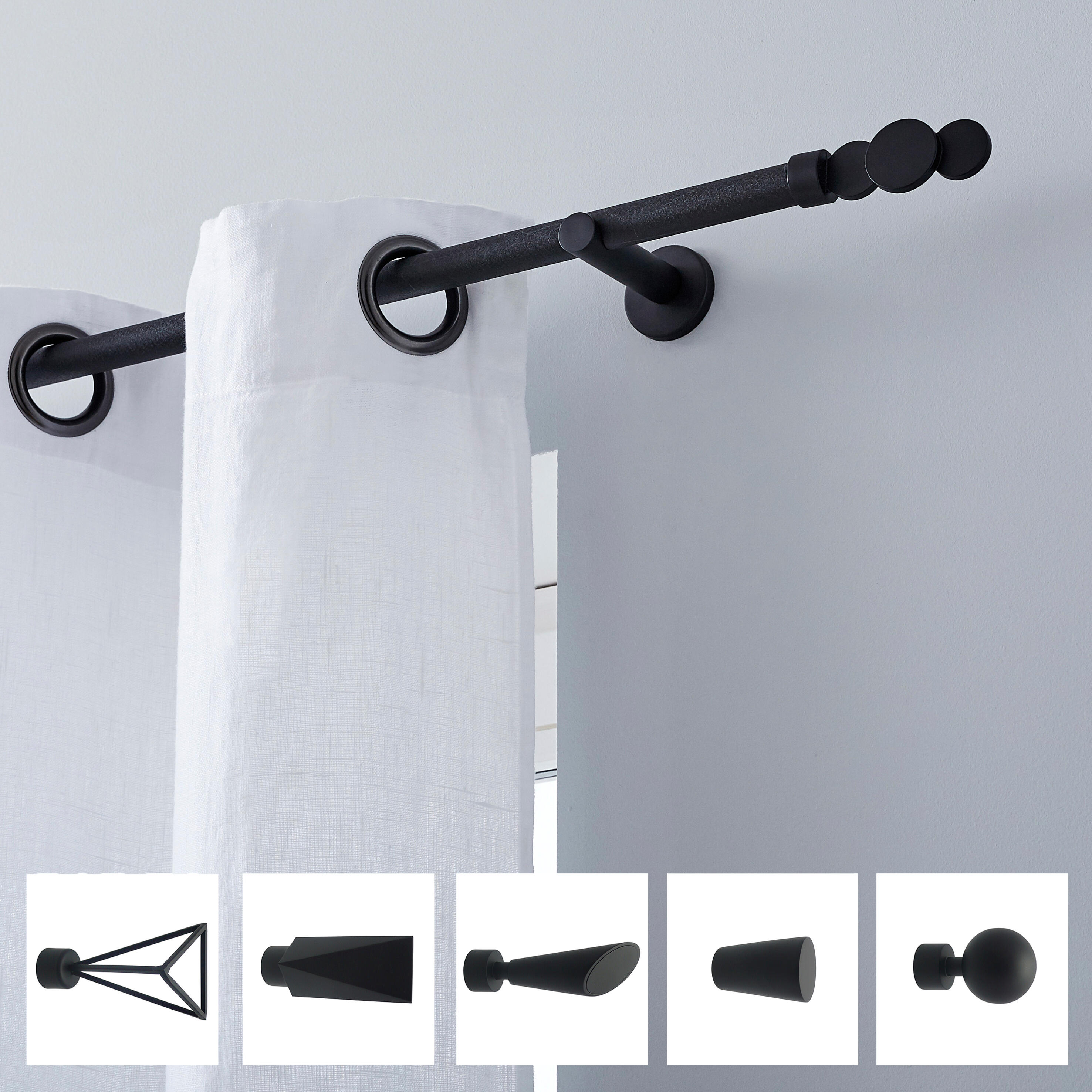 Lot de 2 embouts pour barre à rideau , Diam.20 mm noir Design, INSPIRE - 3