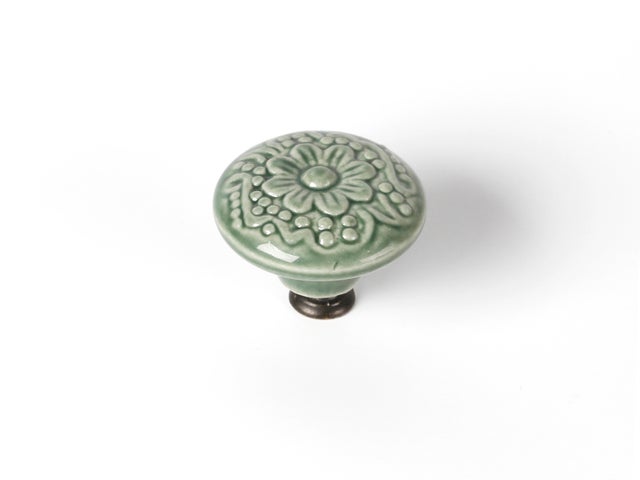 Bouton de meuble rond Marga, porcelaine vert, Diam.44 mm
