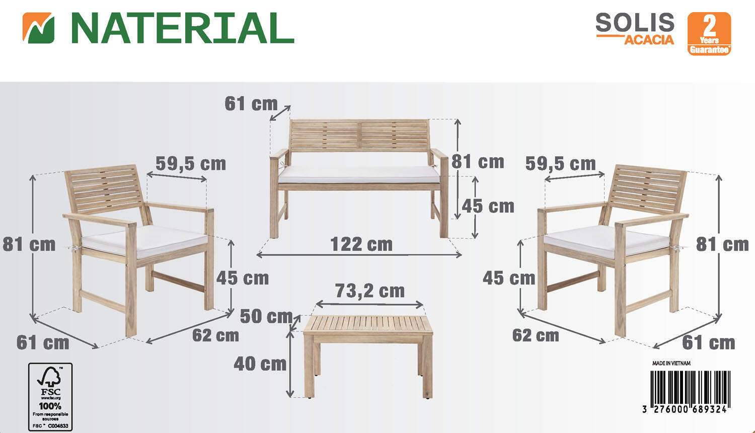 Salon bas de jardin marron Solis NATERIAL, 4 personnes - 6