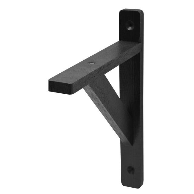 Equerre de fixation murale bois peint noir, H.25 x P.20 cm