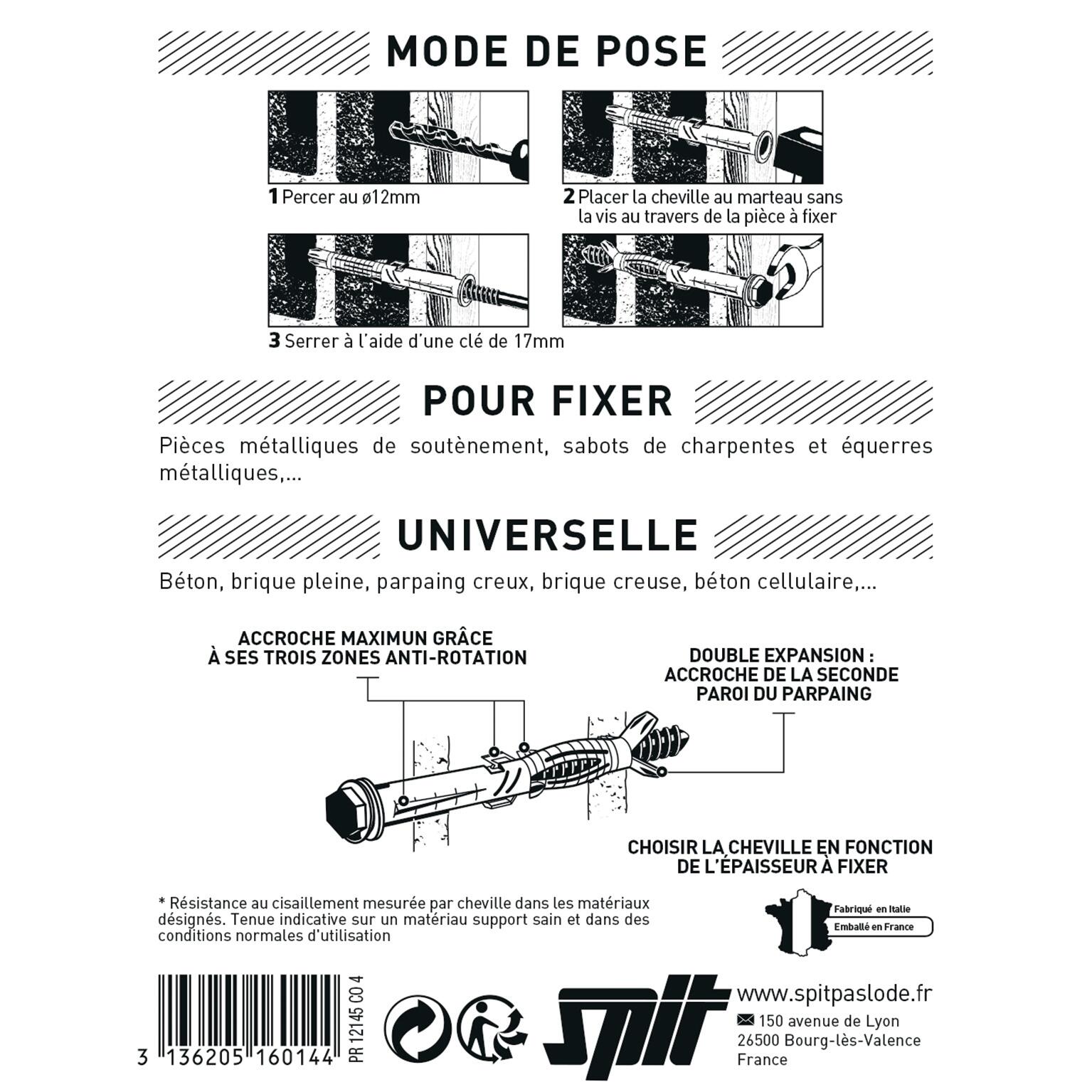 Kit chevilles acier SPIT x 4, Diam. 12 x L.145 mm - 2