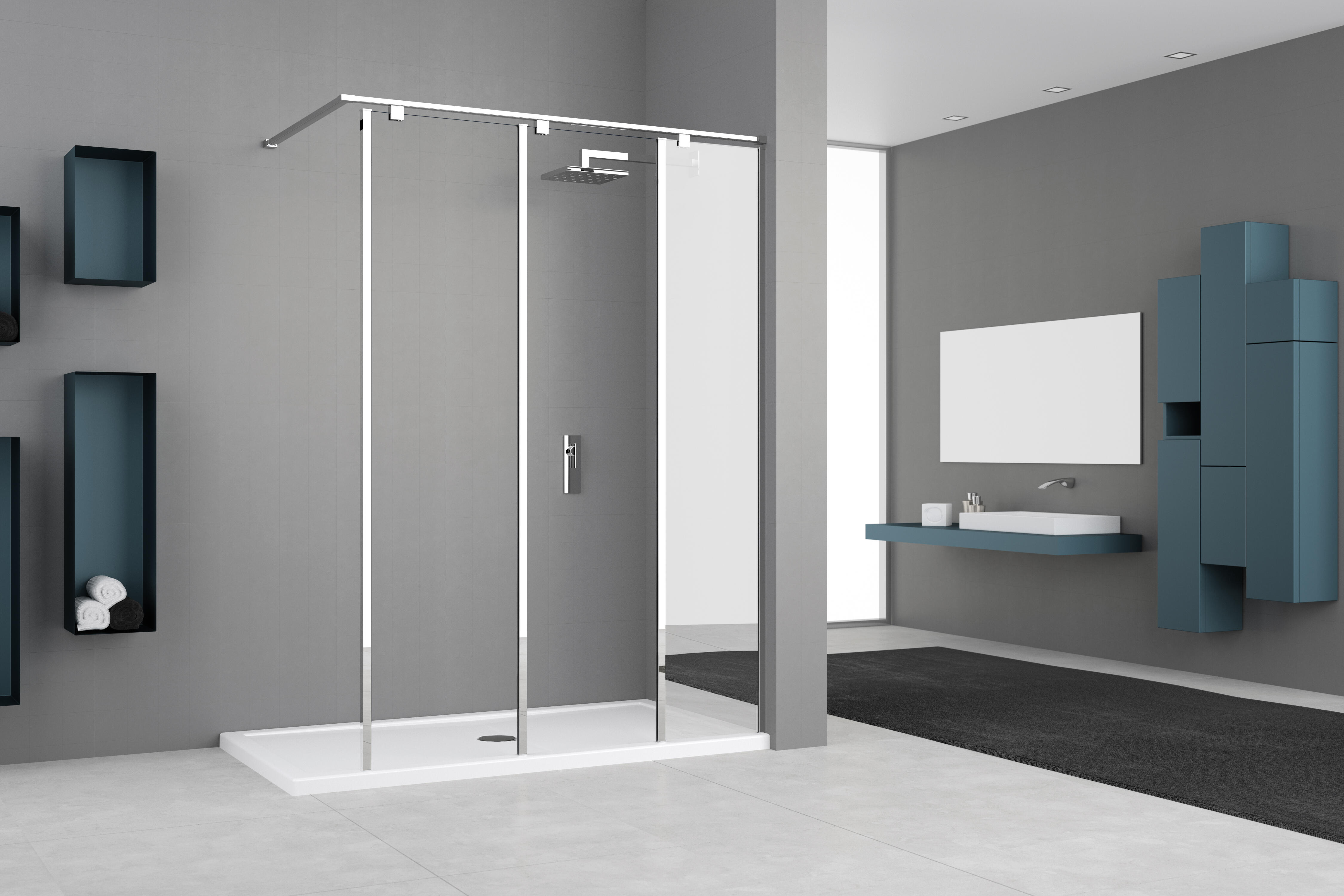 Paroi de douche italienne l.140 cm, verre miroir/transparent, 8 mm