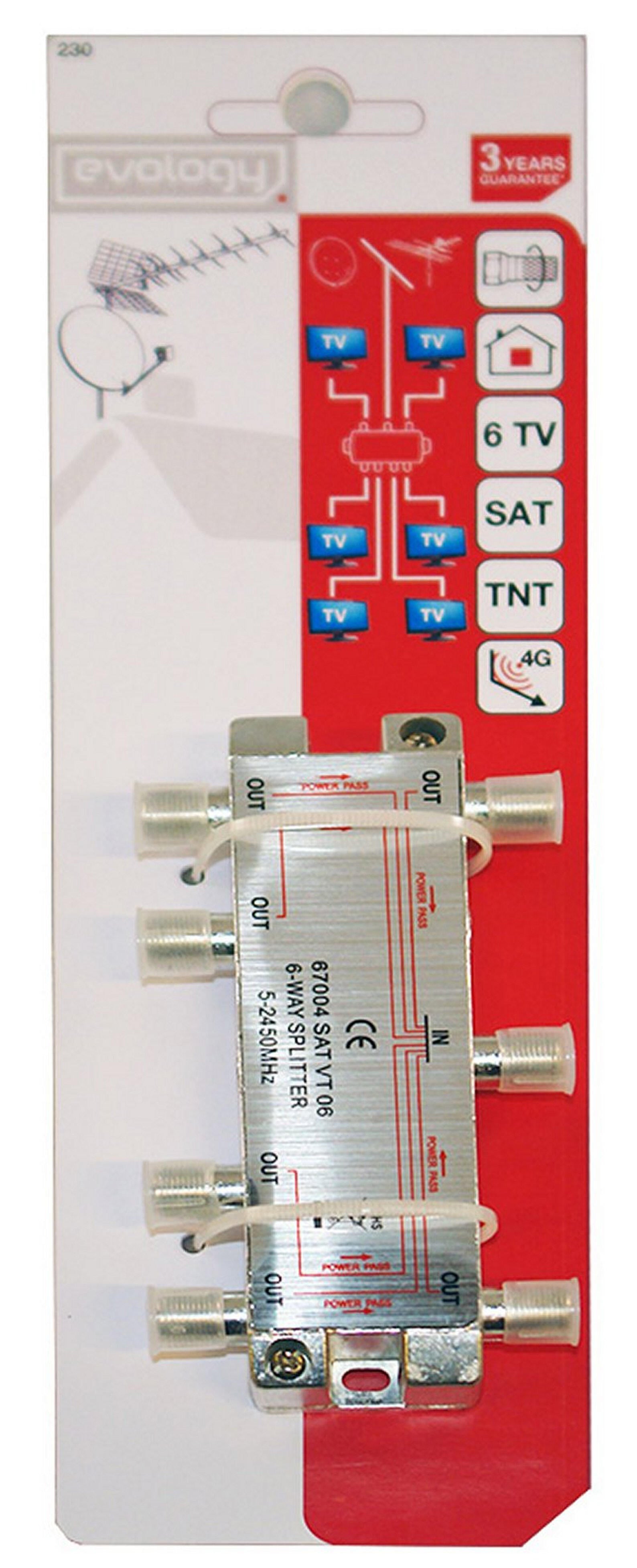 Répartiteur de signal 6 sorties coaxial 9.52 - 2