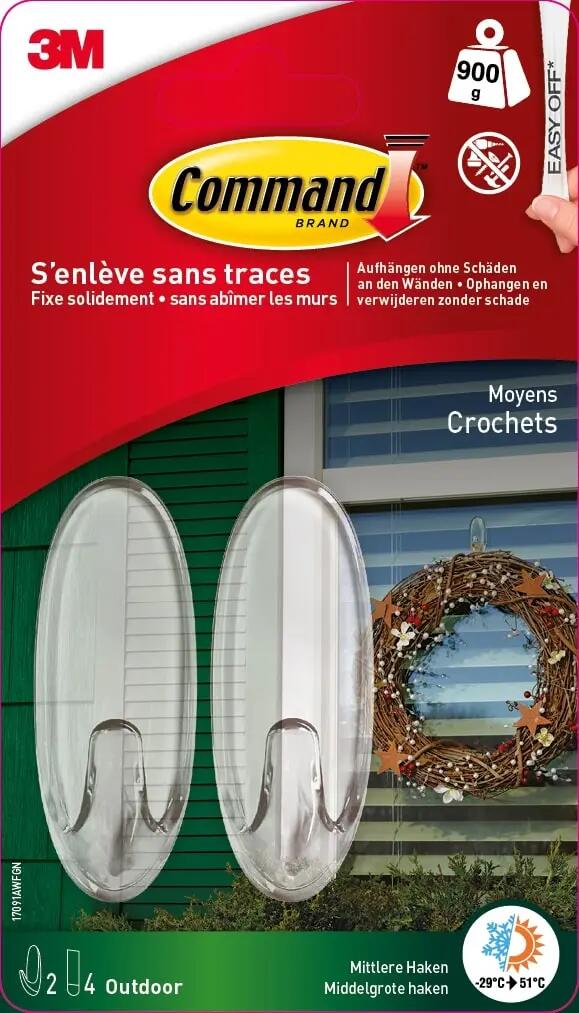 Lot de 2 crochets adhésifs 1 tête exterieur COMMAND