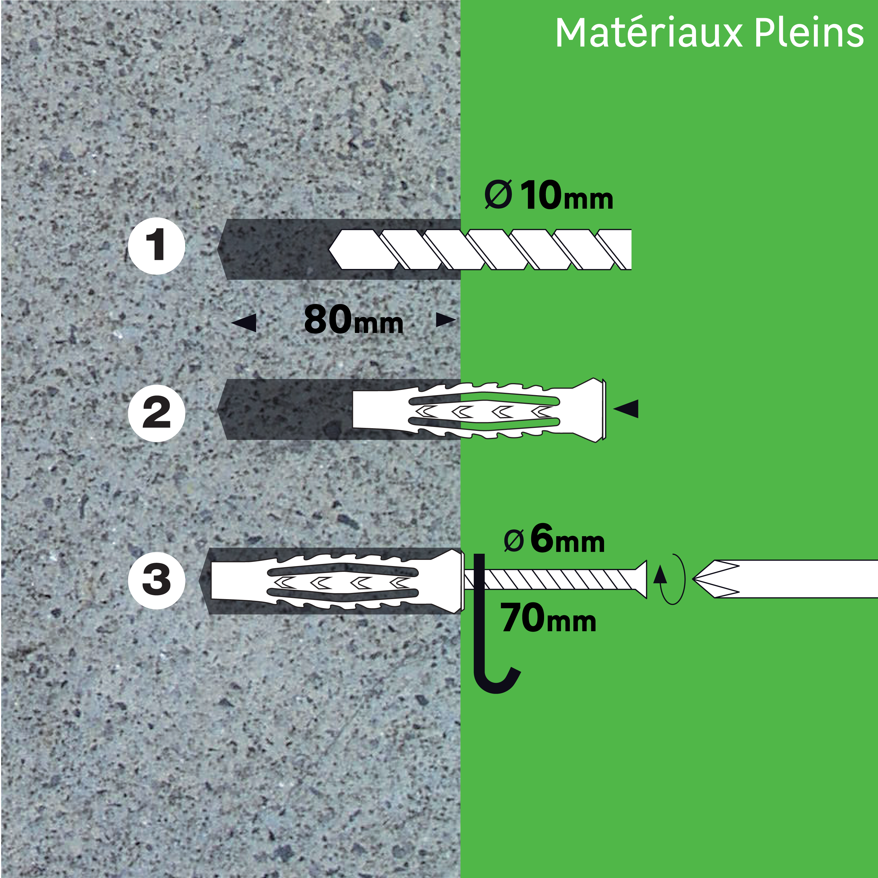 4 chevilles multi-matériaux et vis STANDERS, Diam.10 x L.60mm - 4