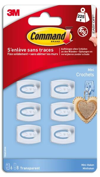 Lot de 6 crochets adhésifs 1 tête incolore / transparent mini COMMAND