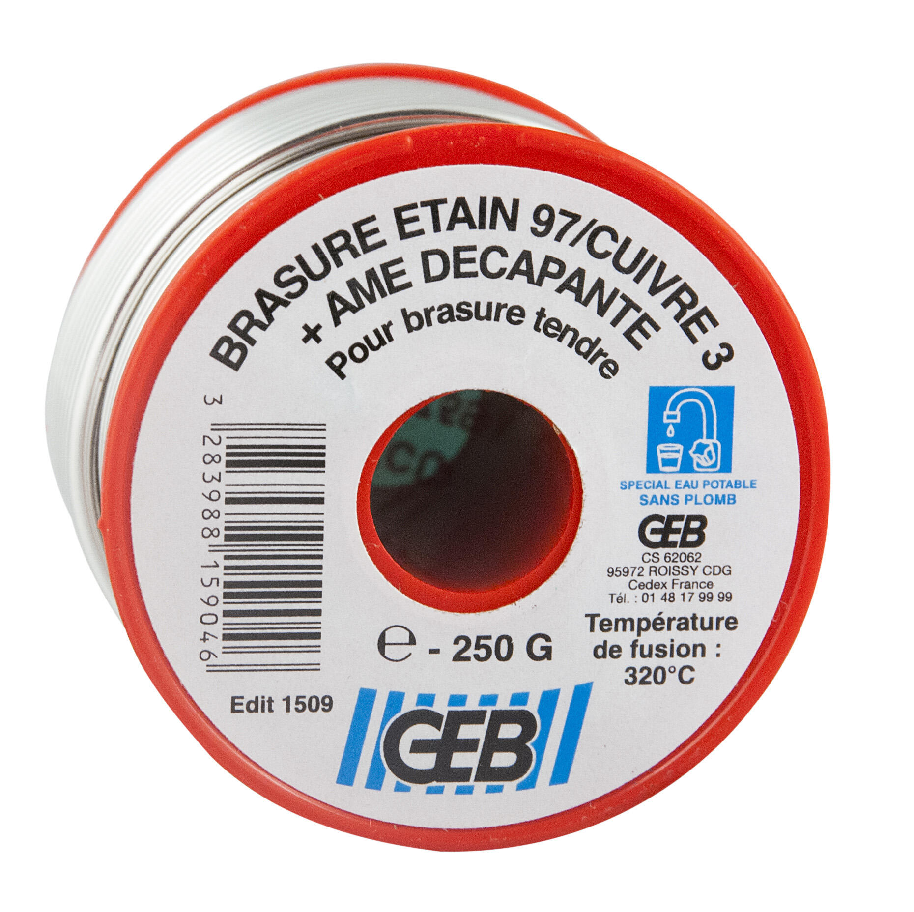 Bobine pour brasure etain / cuivre, ame décapante, 250 g, GEB