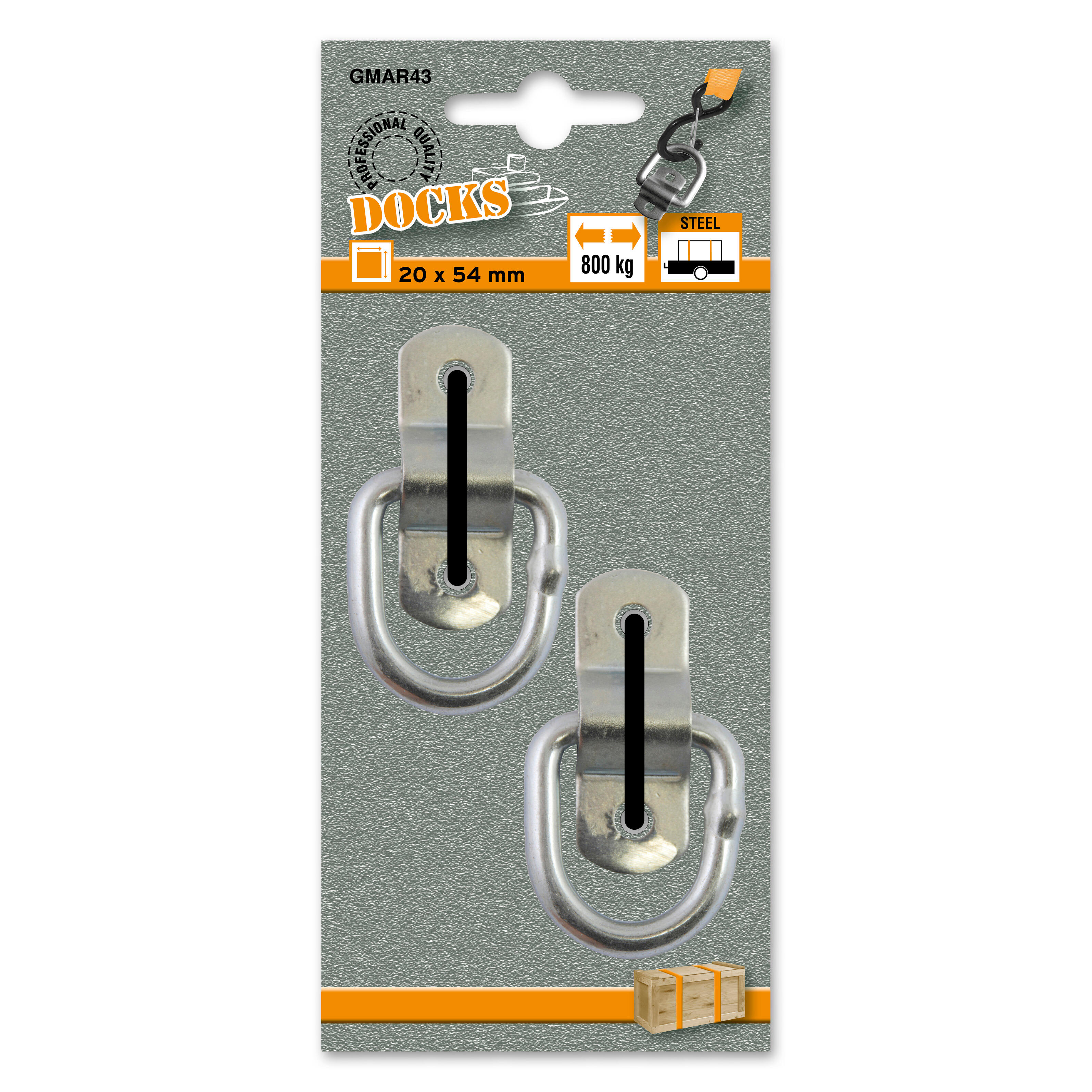 Lot de 2 anneaux de fixation acier, L.54 x l.20 - 2