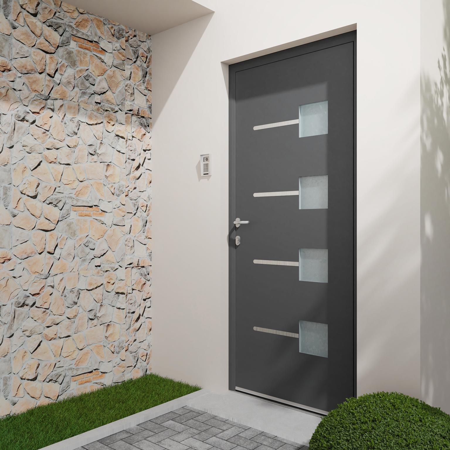 Porte d'entrée Alu Soria 2 Essentiel H.215 x l.90 cm gris anthr., p. droit