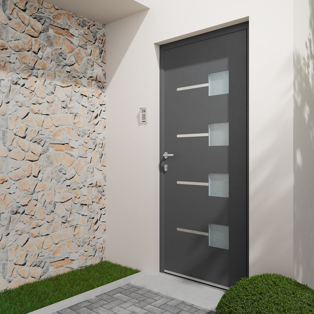 Porte d'entrée Alu Soria 2 Essentiel H.215 x l.90 cm gris anthr., p. droit
