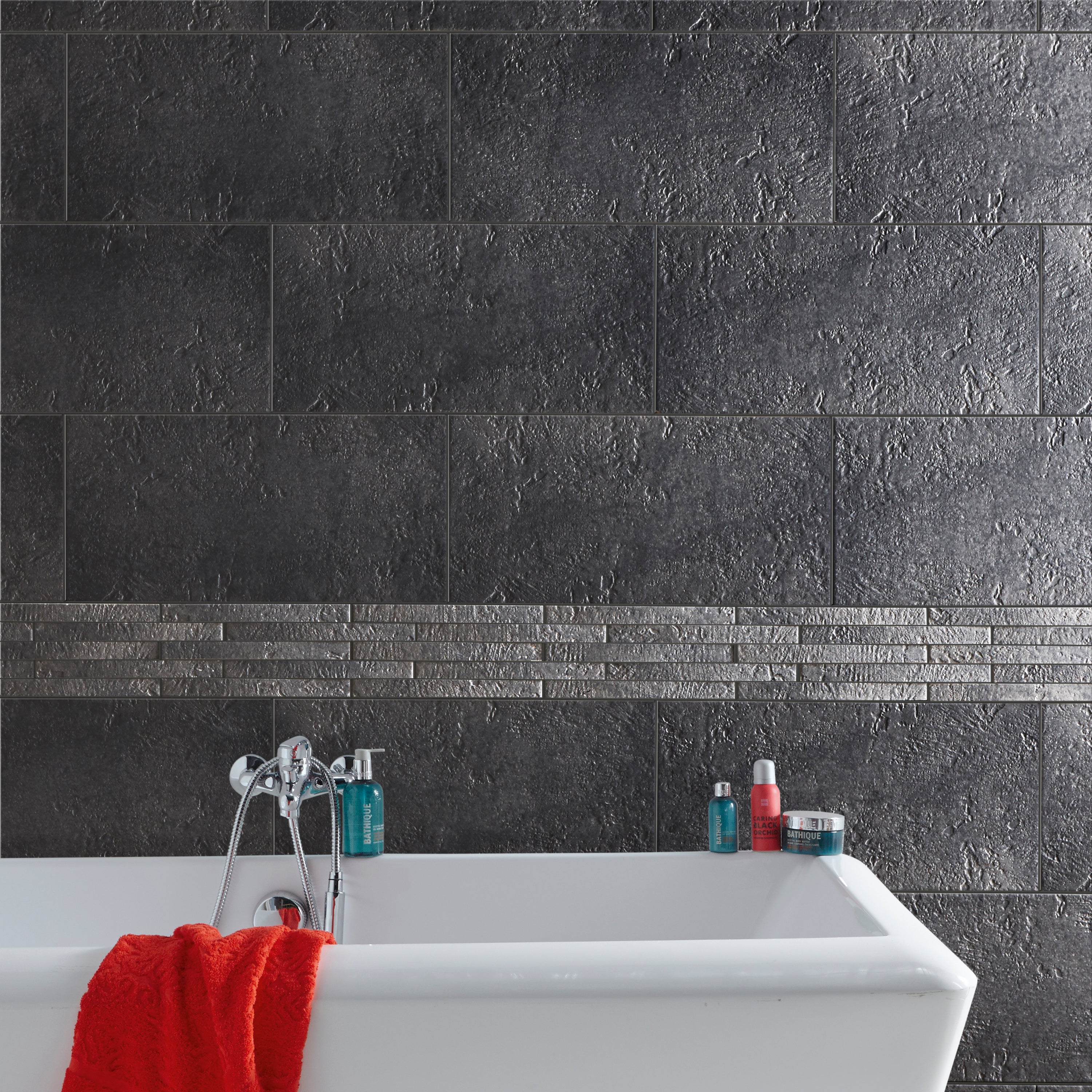 Carrelage mur intérieur / sol intérieur effet pierre anthracite Vestige l.30 x L - 2