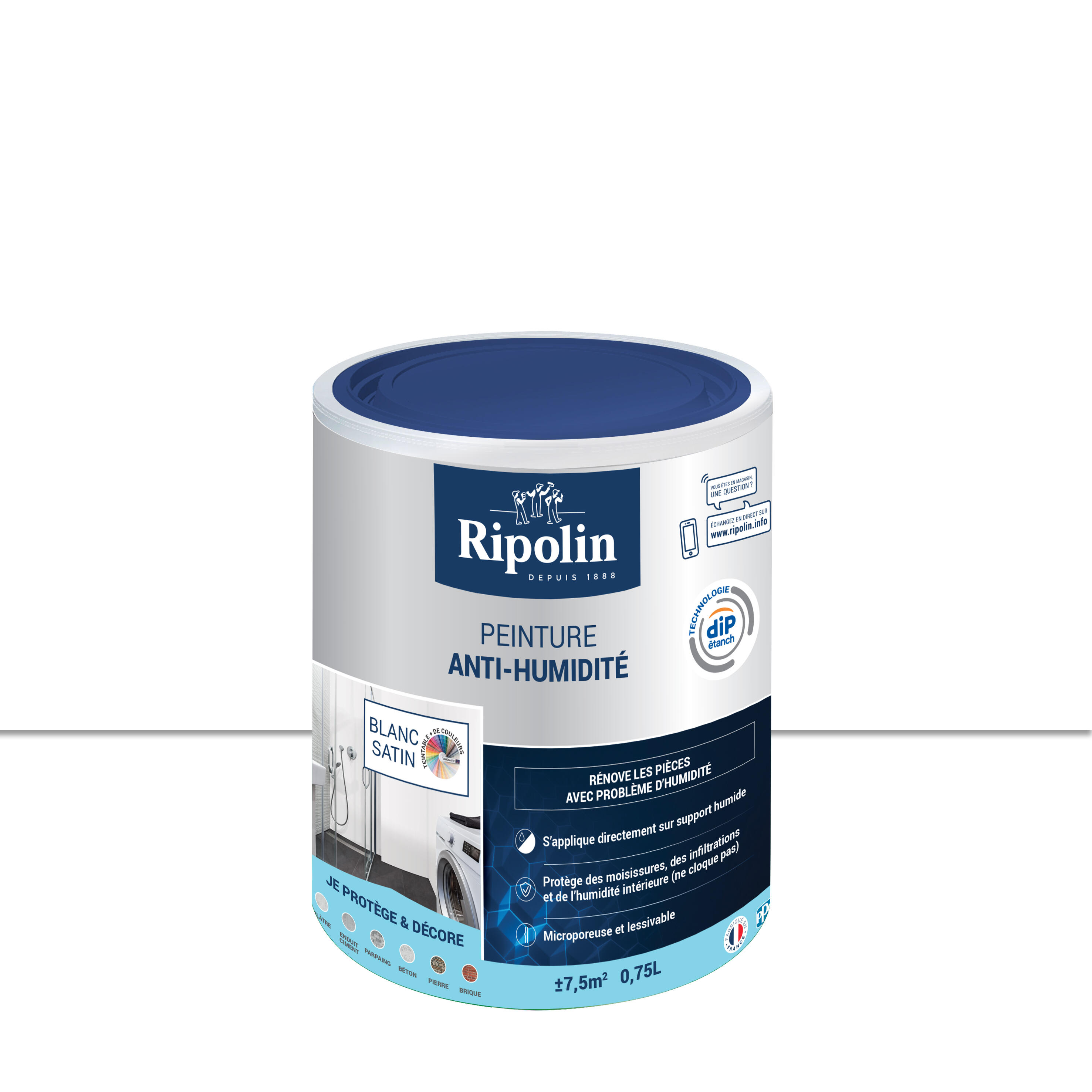 Peinture anti-humidité mur blanc satin RIPOLIN Dip etanch 0.75l - 5