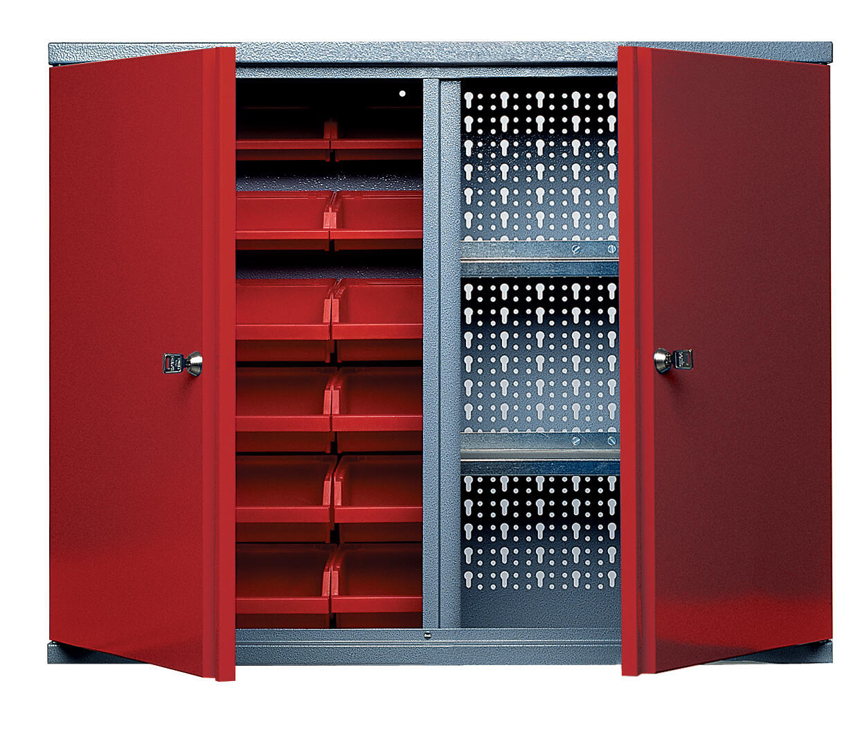 Armoire de rangement avec 18 boîtes à becs en métal rouge KUPPER 60 cm 2 portes - 3
