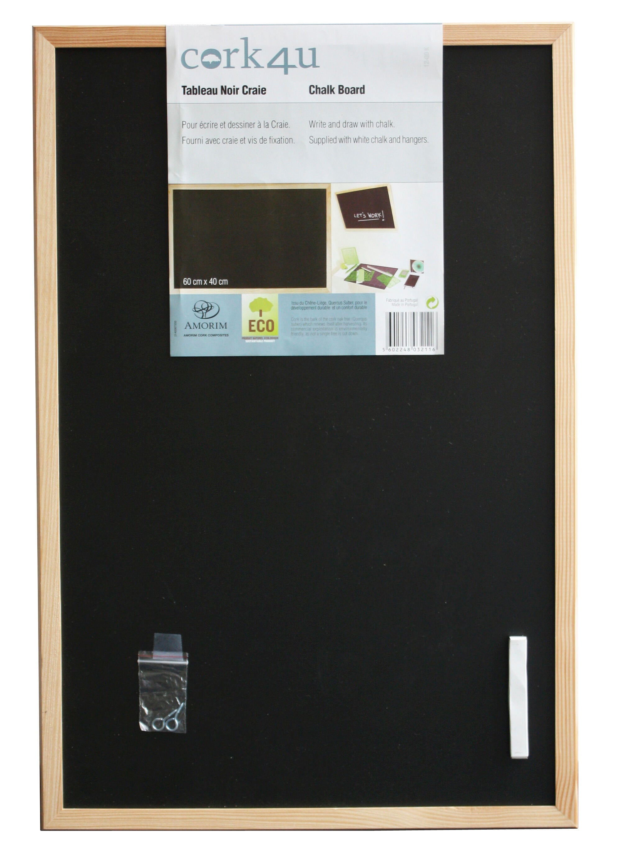 Tableau ardoise avec craie, noir l.40 x H.60 cm - 2