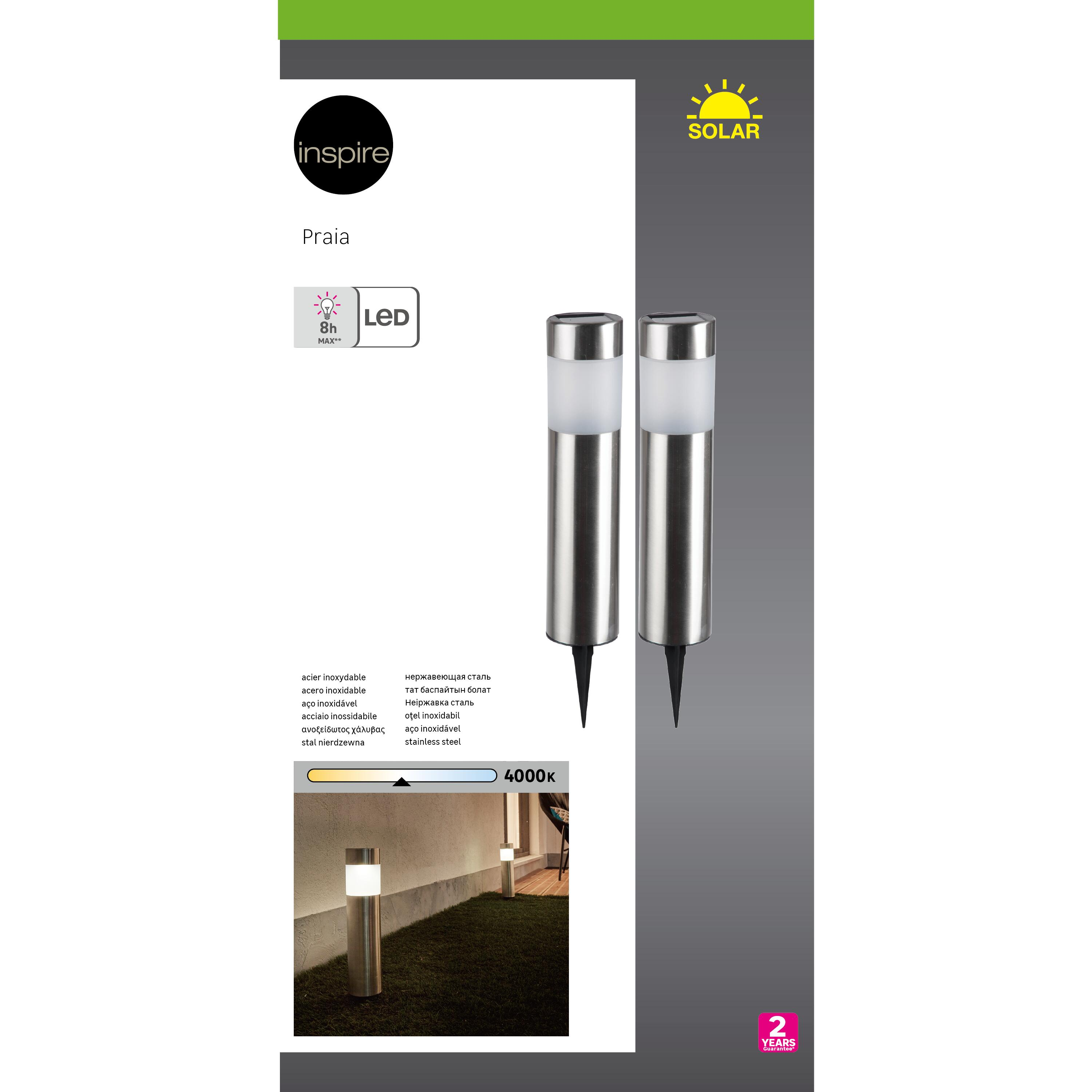 Lot de 2 balises solaires IP44 Praia 2 lumens inox INSPIRE - 3