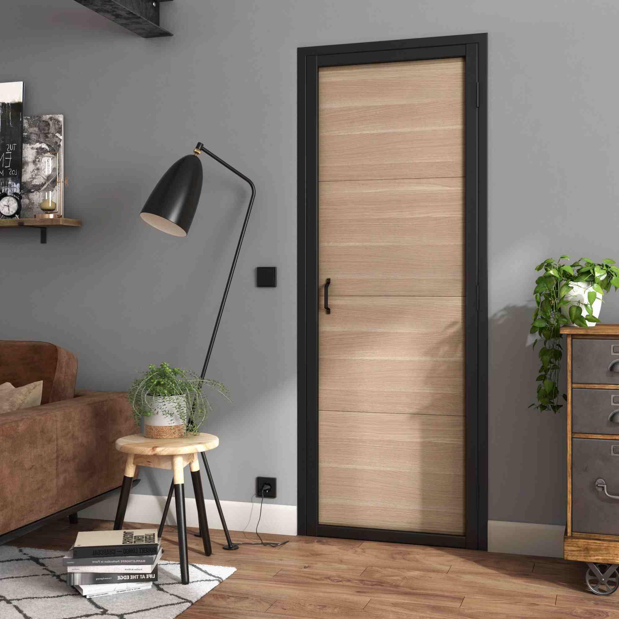Bloc-porte bois Factory, beige/noir H.204 x l.73 cm, poussant droit - 4