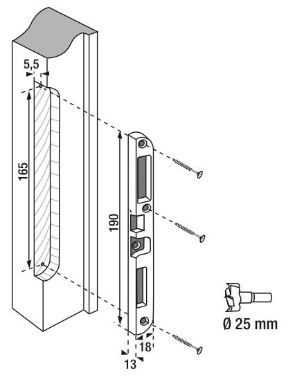 Butée fixe à plot pour serrures multipoint encastrées Trimatic Ferco, gauche - 2