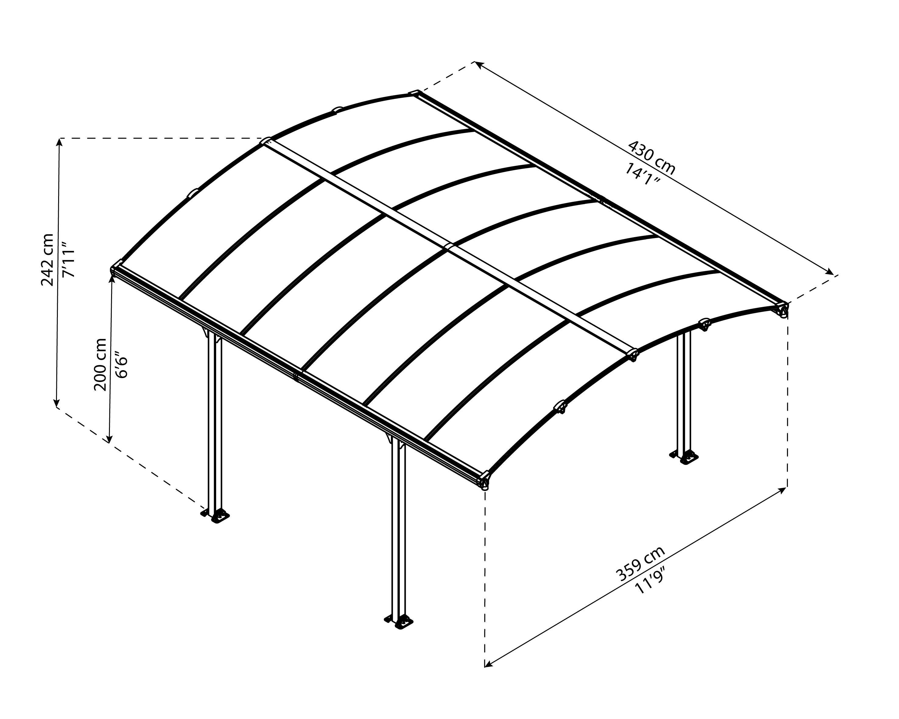 Carport Arcadia 4300 aluminium et polycarbonate, H 242 cm x L 359 cm x P 435 cm - 2