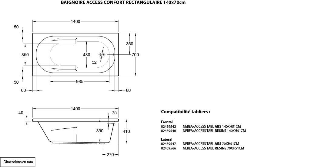 Baignoire rectangulaire L.140x l.70 cm blanc, SENSEA Access confort - 8