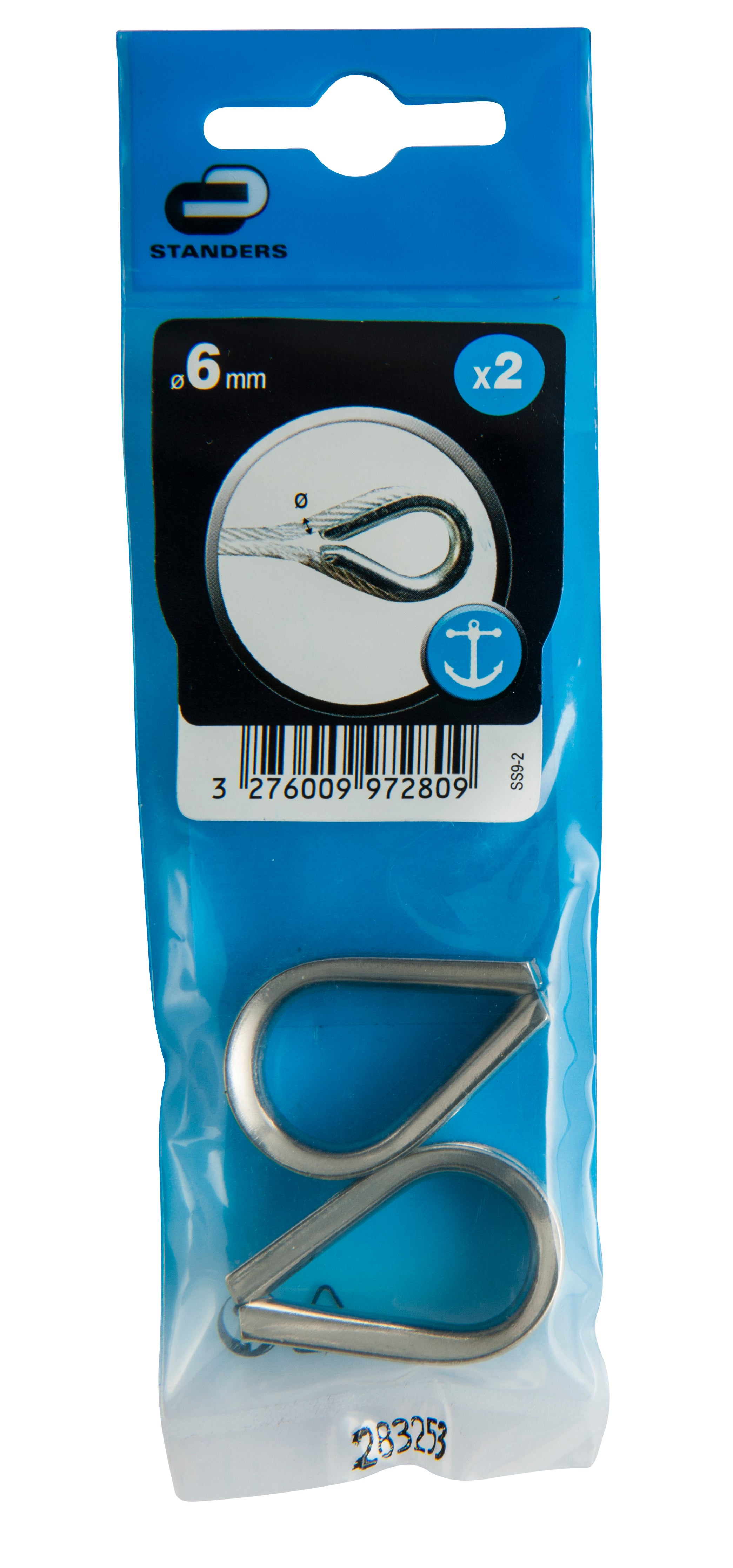 Lot de 2 cosses coeur inox, STANDERS, Diam.6 x L.23.5 x l.7 mm - 2