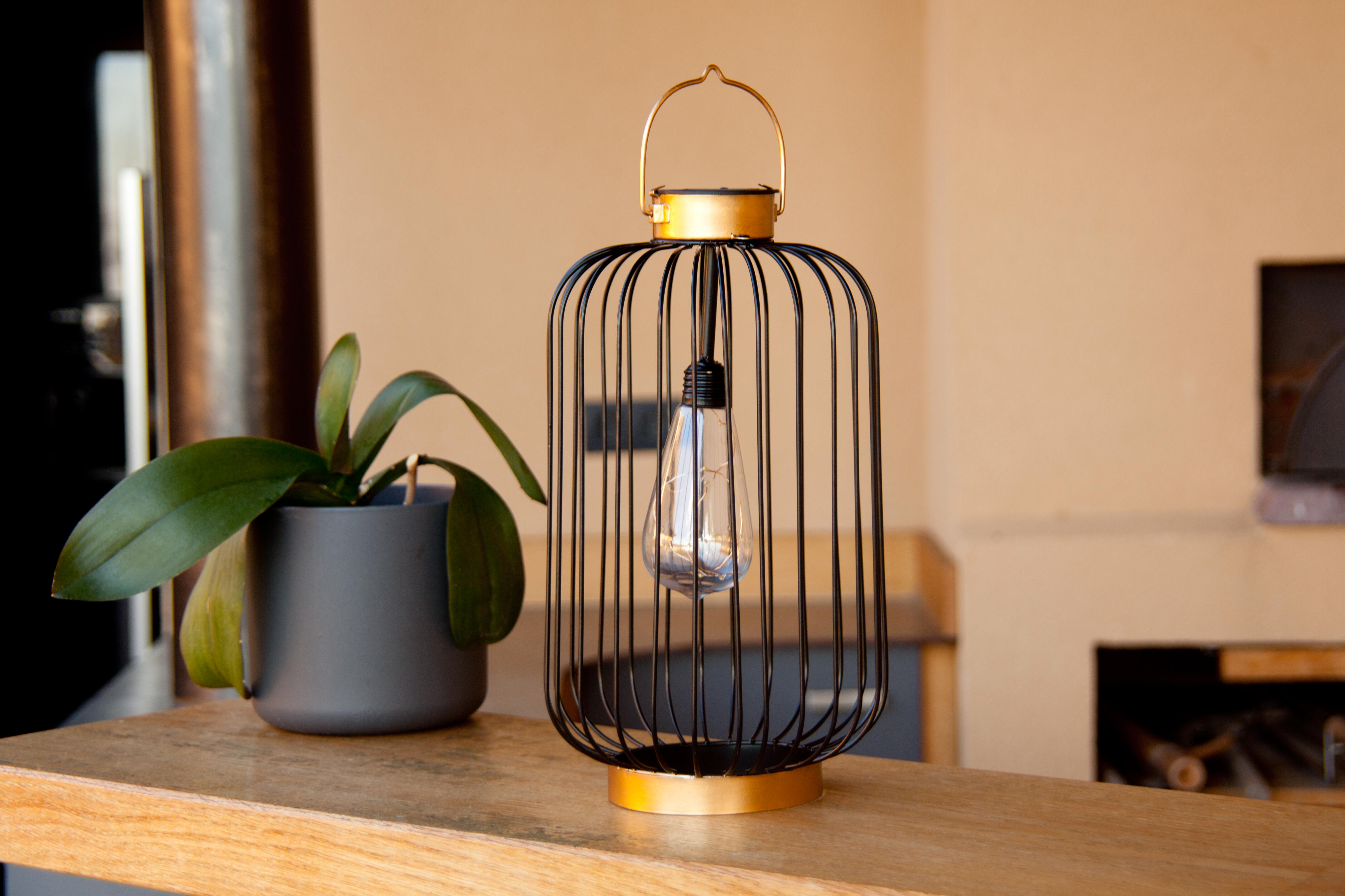 Lanterne solaire Coco Slim 3 Lumens noir et or, Lumijardin Leroy Merlin