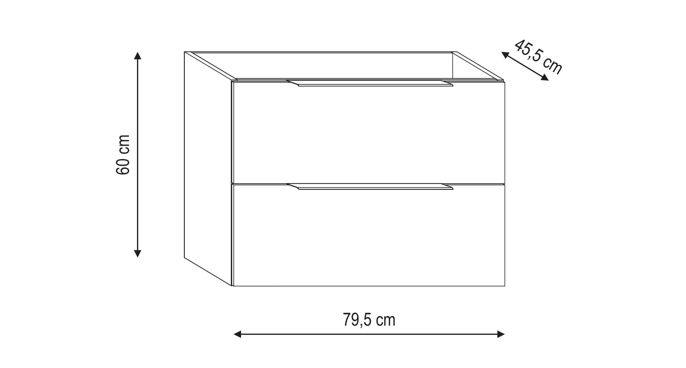 Mobile da bagno sospeso sotto lavabo L 79 x H 60 x P 45.5 cm bianco, 2 cassetti Brera - 2
