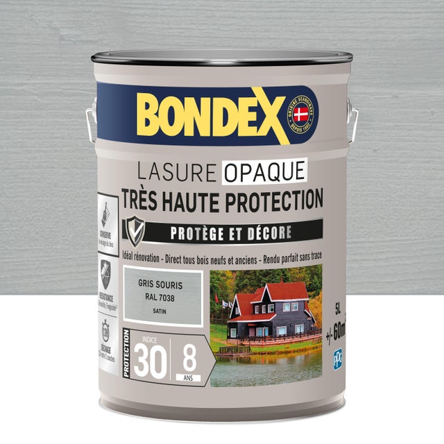 Lasure BONDEX Très haute protection opaque 8 ans gris souris satiné 5 l