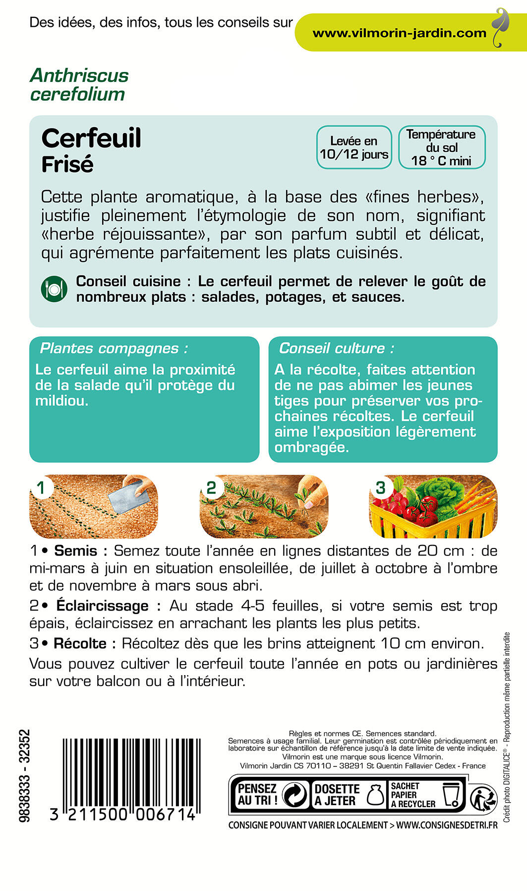 Graines de cerfeuil VILMORIN 2.5 g - 2