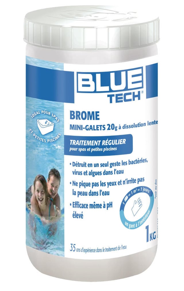 Brome lent piscine BLUE TECH Traitement spa au brome 1 kg, pastille 1 kg