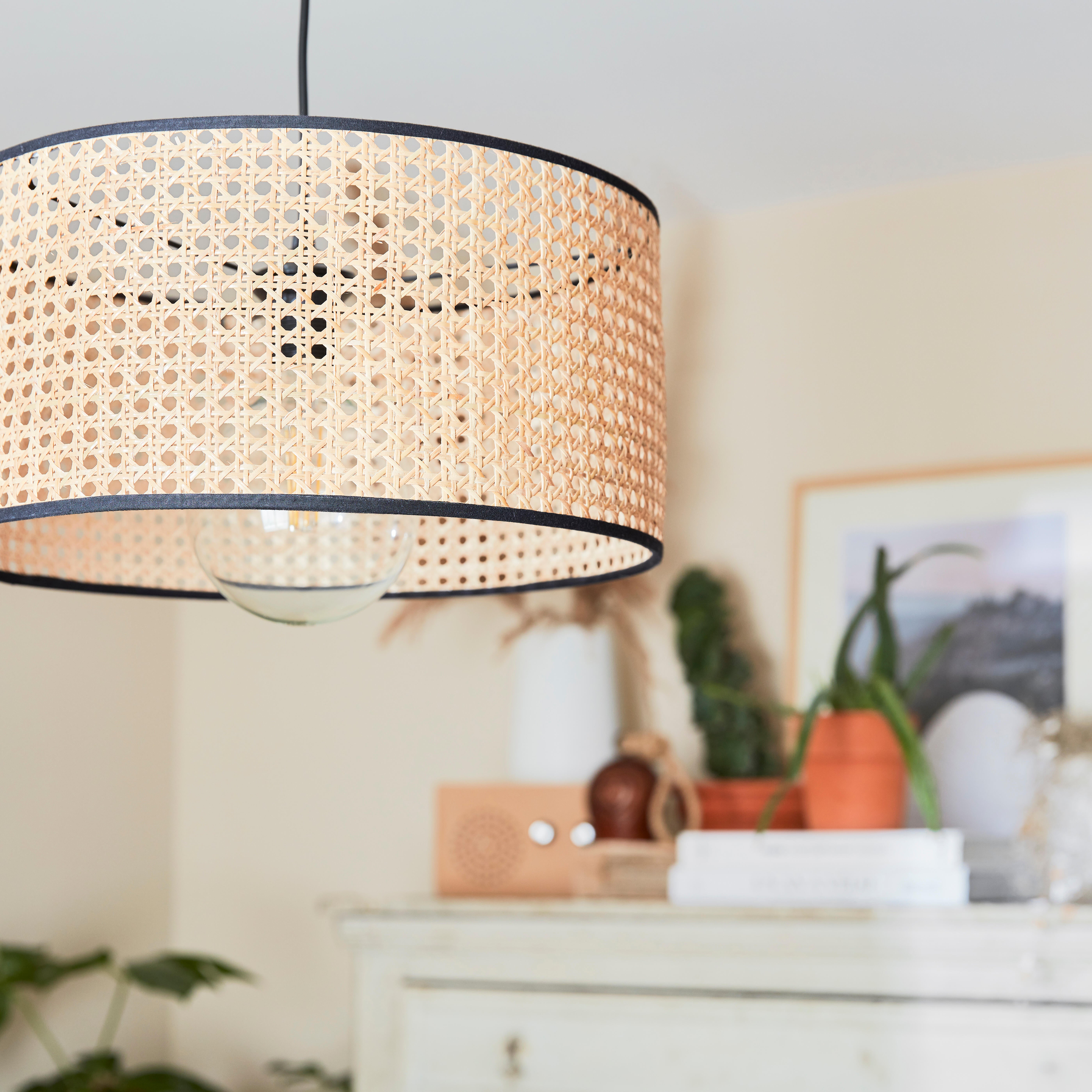 Suspension Cylindre rotin, beige, Diam.38 cm, E27 - 9