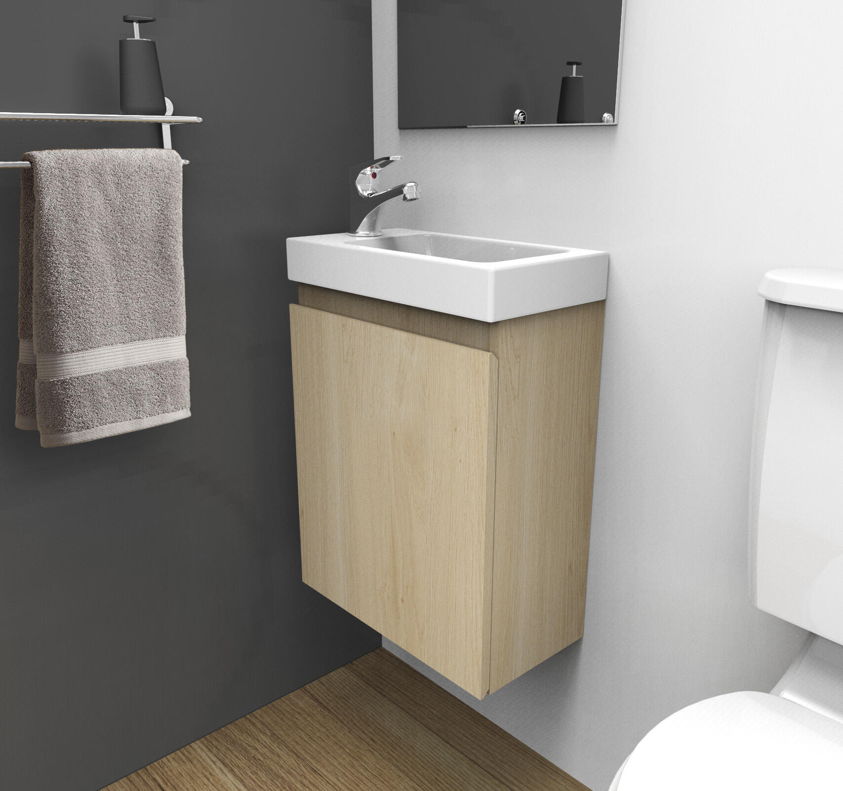 Meuble lave-mains l.40 x H.48 x P.22 cm, effet chêne naturel, Nelys - 2