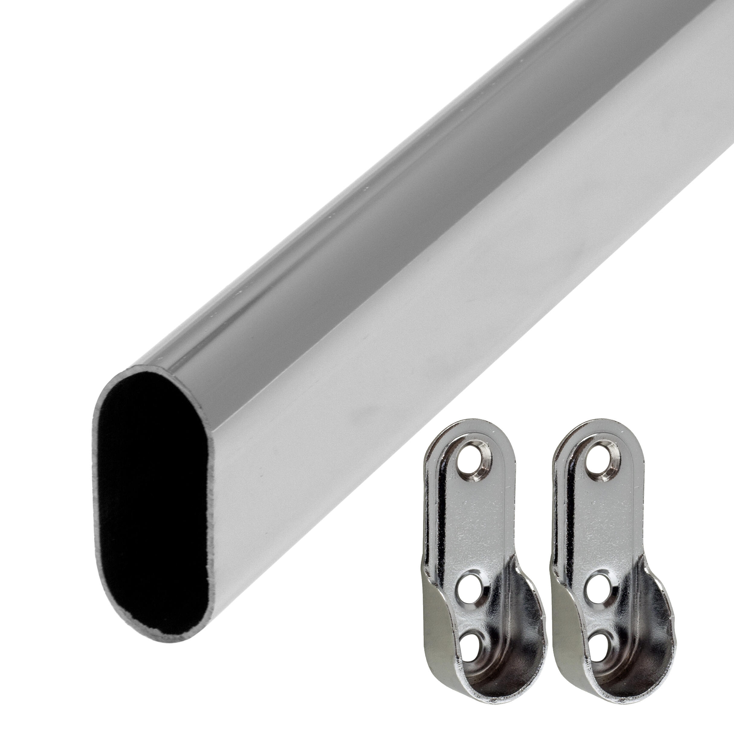 Tuyau De Cintre Evotrade Chromé 15x30mm - Longueur 2m Avec 4 Supports - Pour Placard, Dressing - À Découper