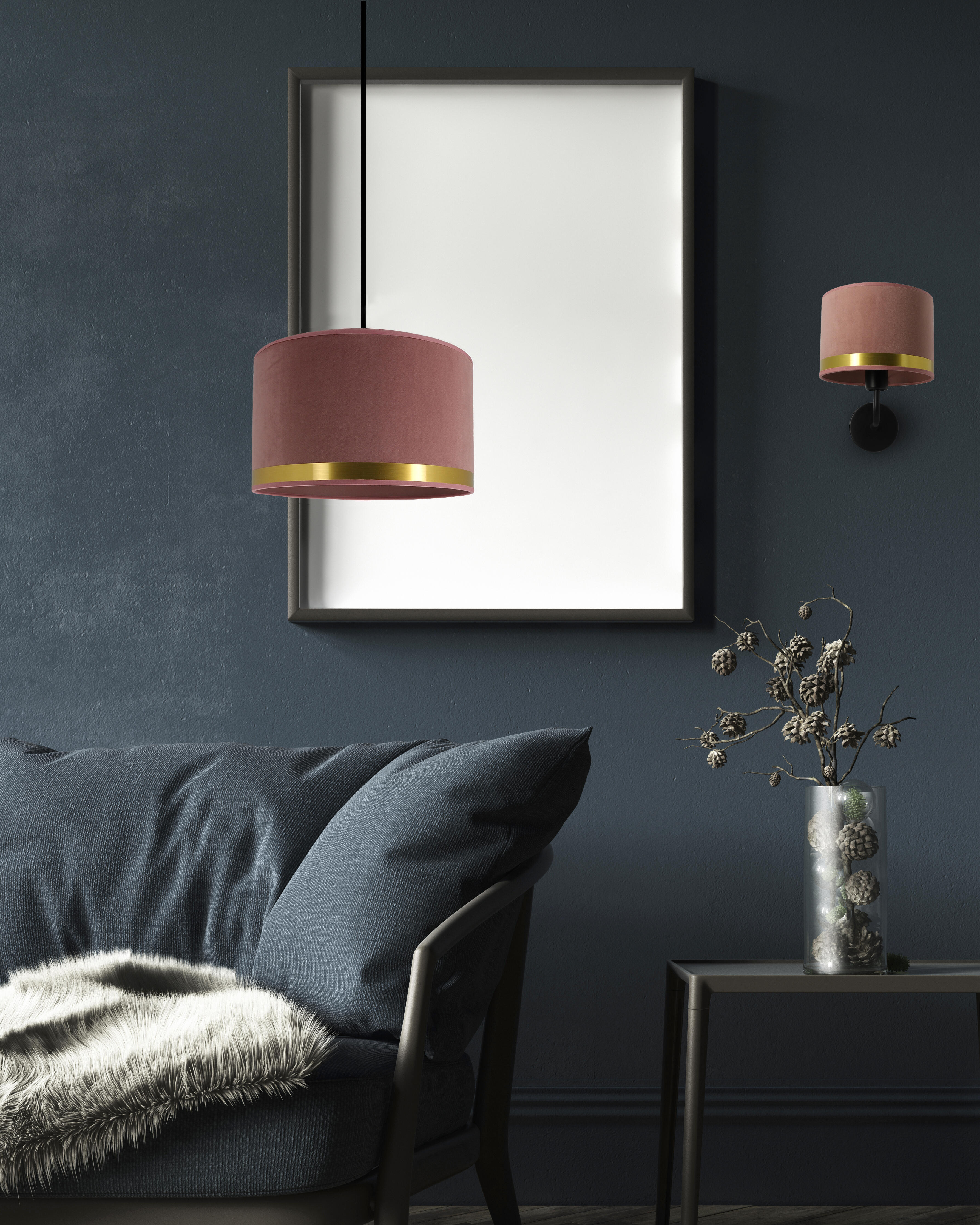 Suspension Art deco polyester, rose, Diam.29 cm, E27 - 2