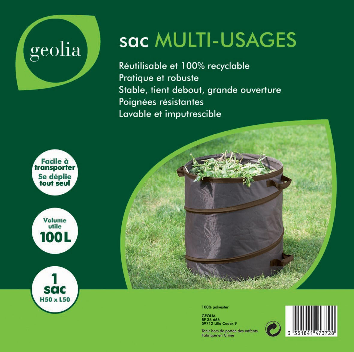 Sac à végétaux réutilisable réutilisable GEOLIA 100 l - 2