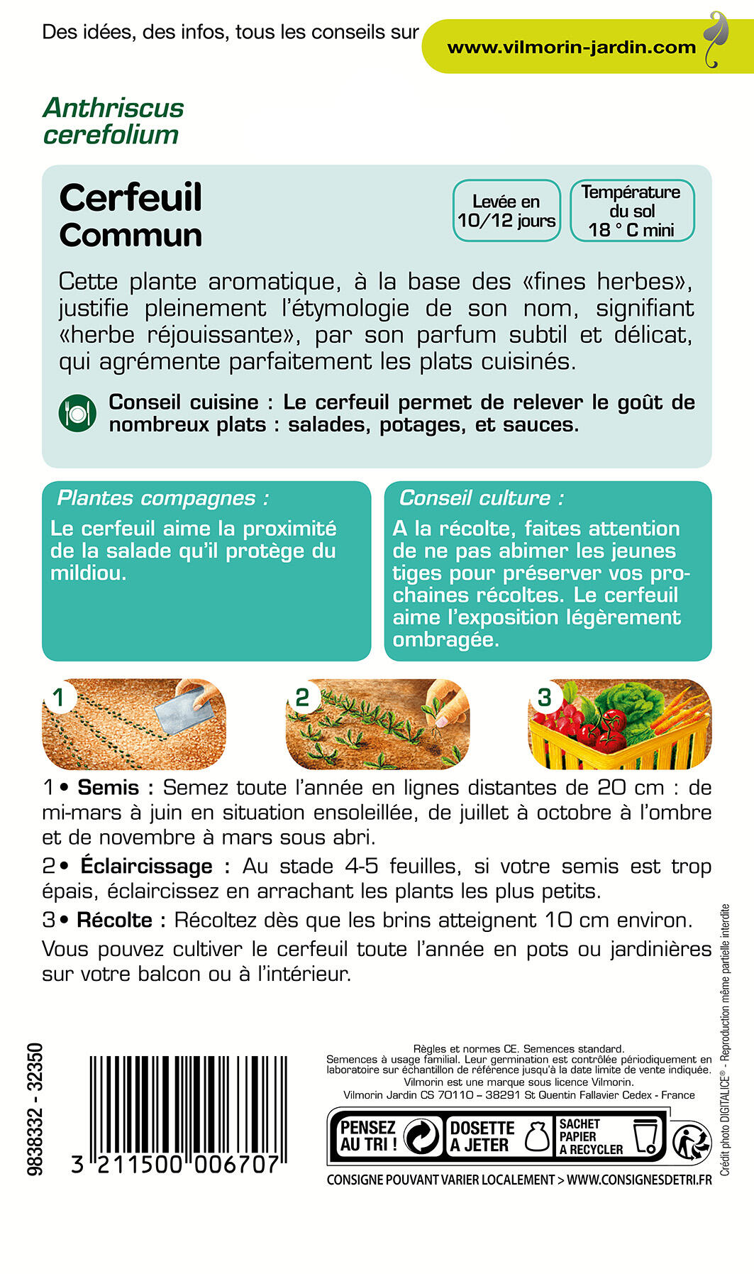 Graines de cerfeuil VILMORIN 2.5 g - 2