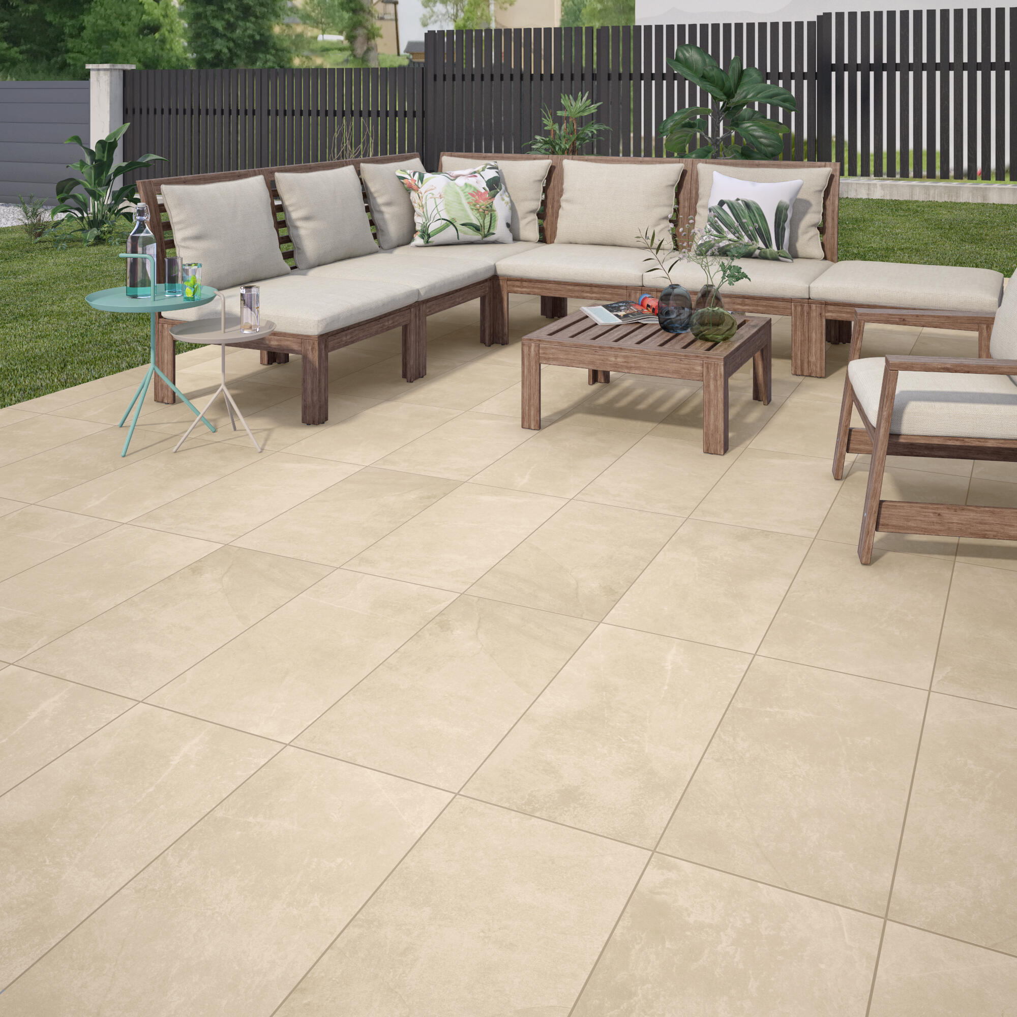 Carrelage sol extérieur effet pierre beige Sicile l.30 x L.60 cm x Ep.9 mm - 2
