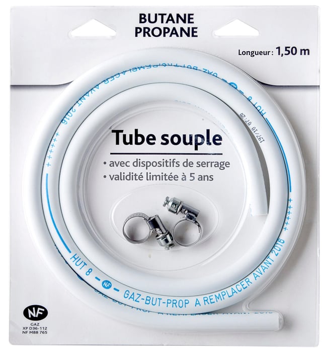 Tuyau caoutchouc gaz bp garantie 5 ans, H.150cm GAZINOX
