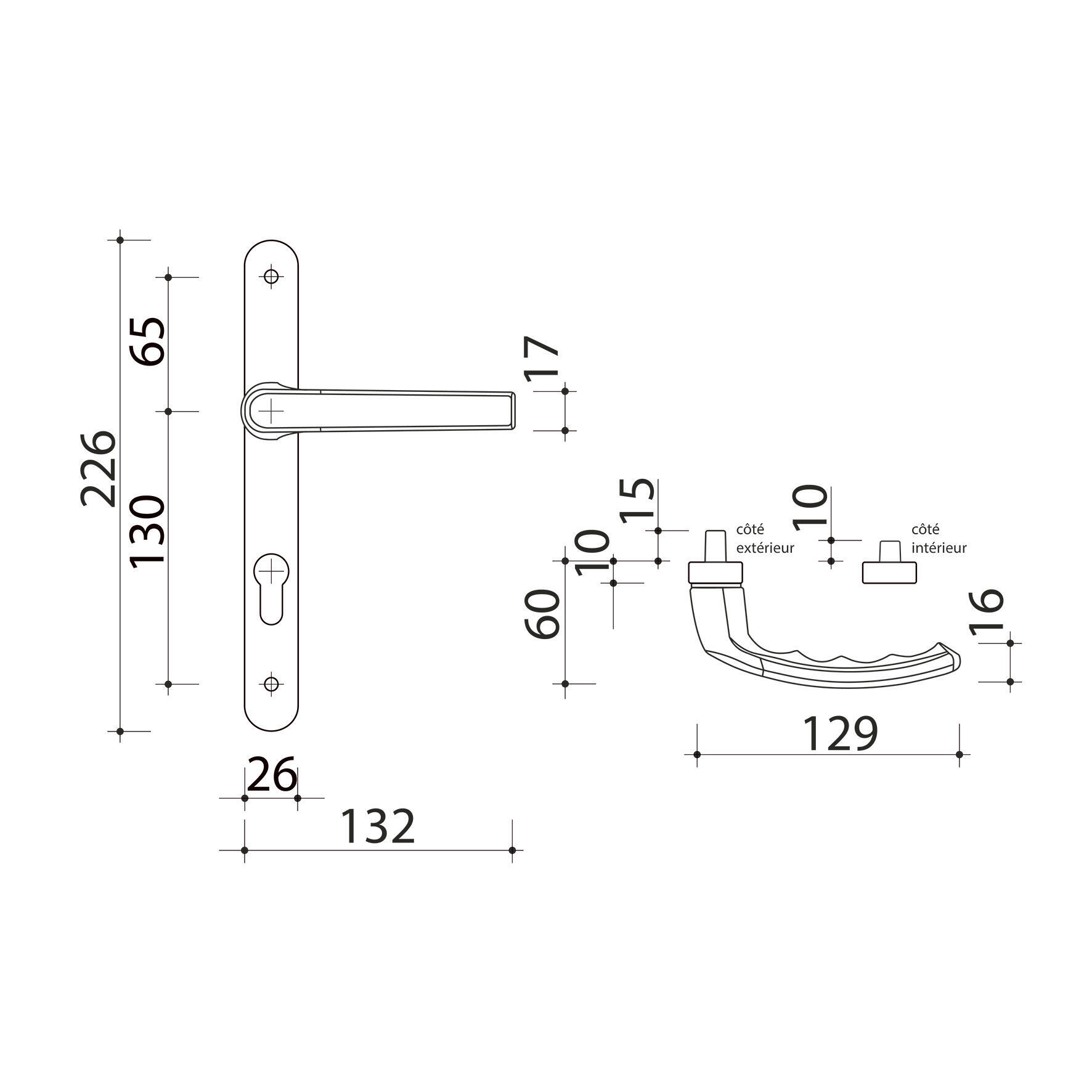 Poignée de porte sur plaque blanche entraxe 195 mm Clé en I BEVERLY x2 - 4