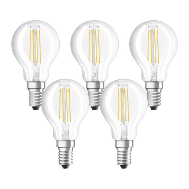 Lot de 5 ampoules led à filament E14, 470Lm = 40W, blanc chaud, OSRAM