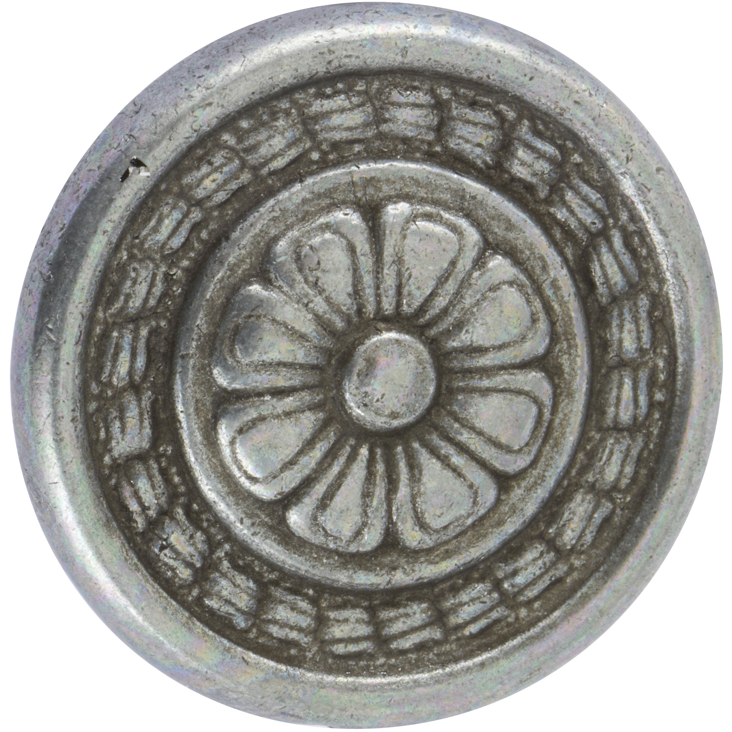 Bouton de meuble rond Motif, zamak argent vieilli, Diam.30 mm - 3