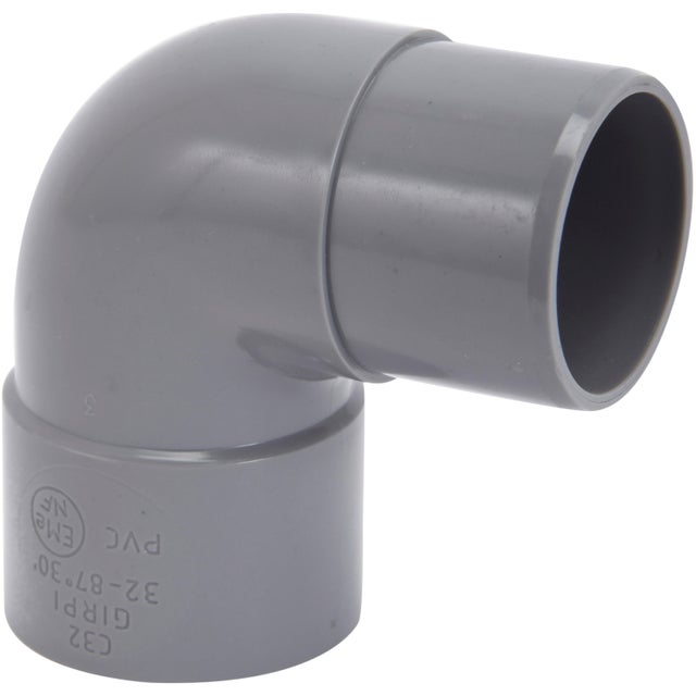 Coude 87.3° en pvc à coller, femelle / mâle, D.32