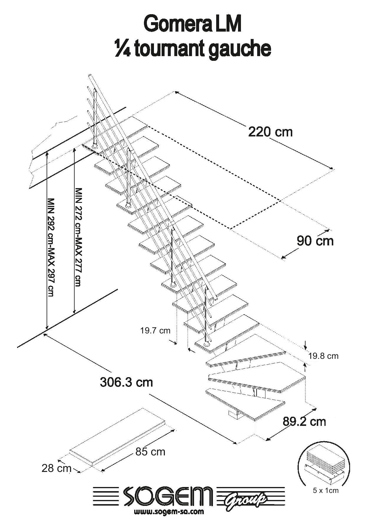 Escalier 1/4 t. bas gauche MDF anthracite Gomera 14 marches l.85 cm - 3