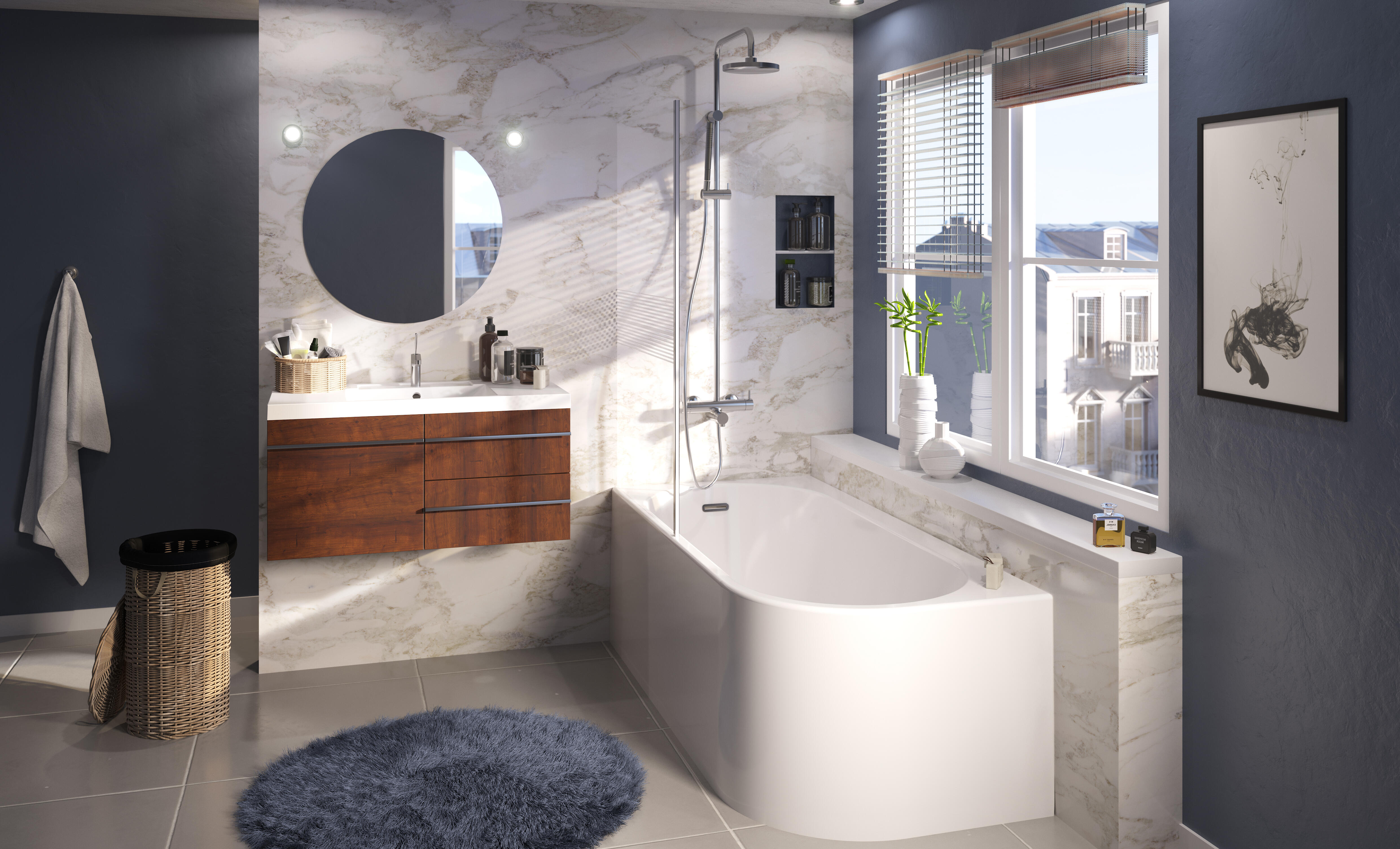 Baignoire îlot l.75 x L.160cm blanc Sophia version gauche BALNEO - 2
