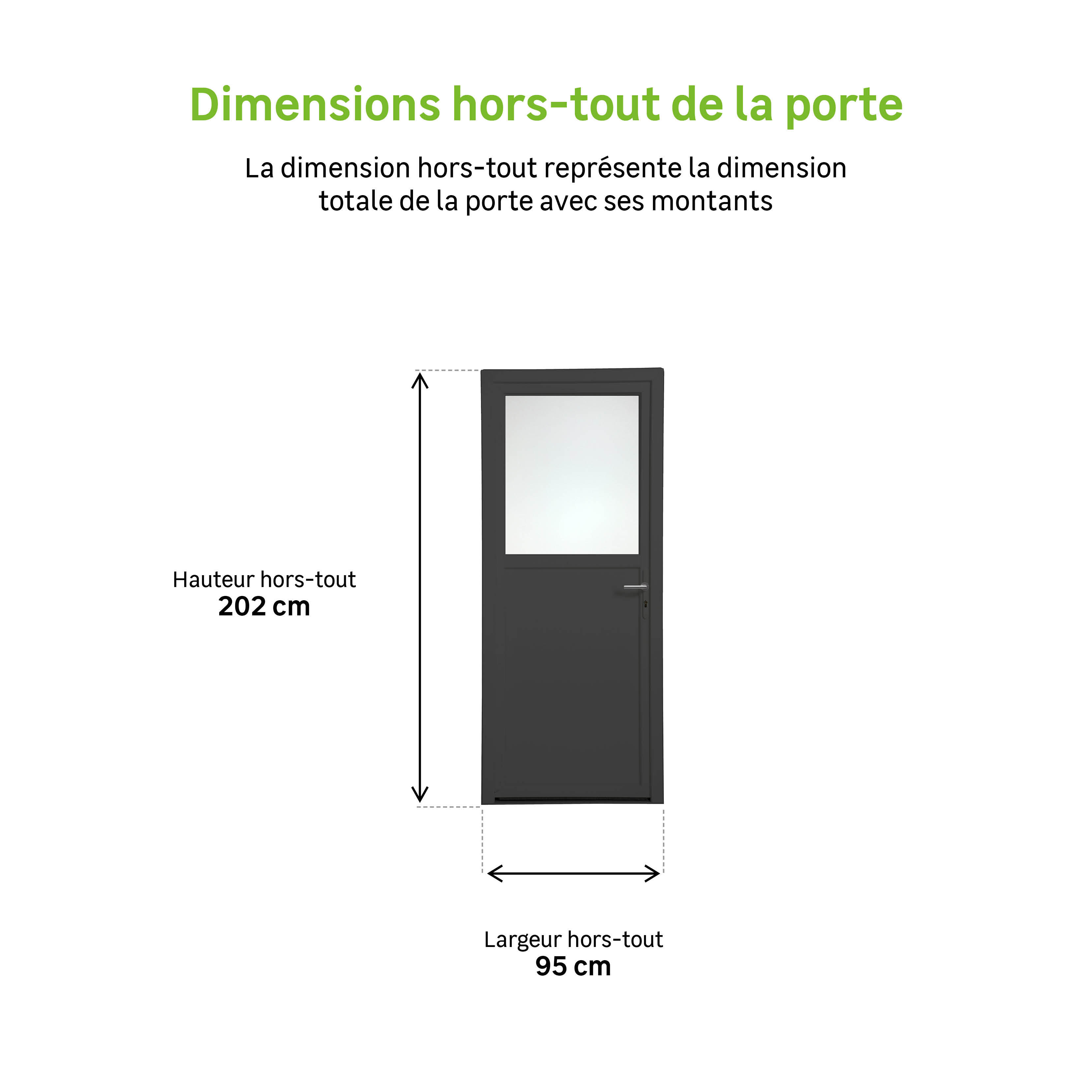 Porte de service PVC 1/2 vitrée H.200 x l.90 cm gris ext/blanc int p.gauche - 2