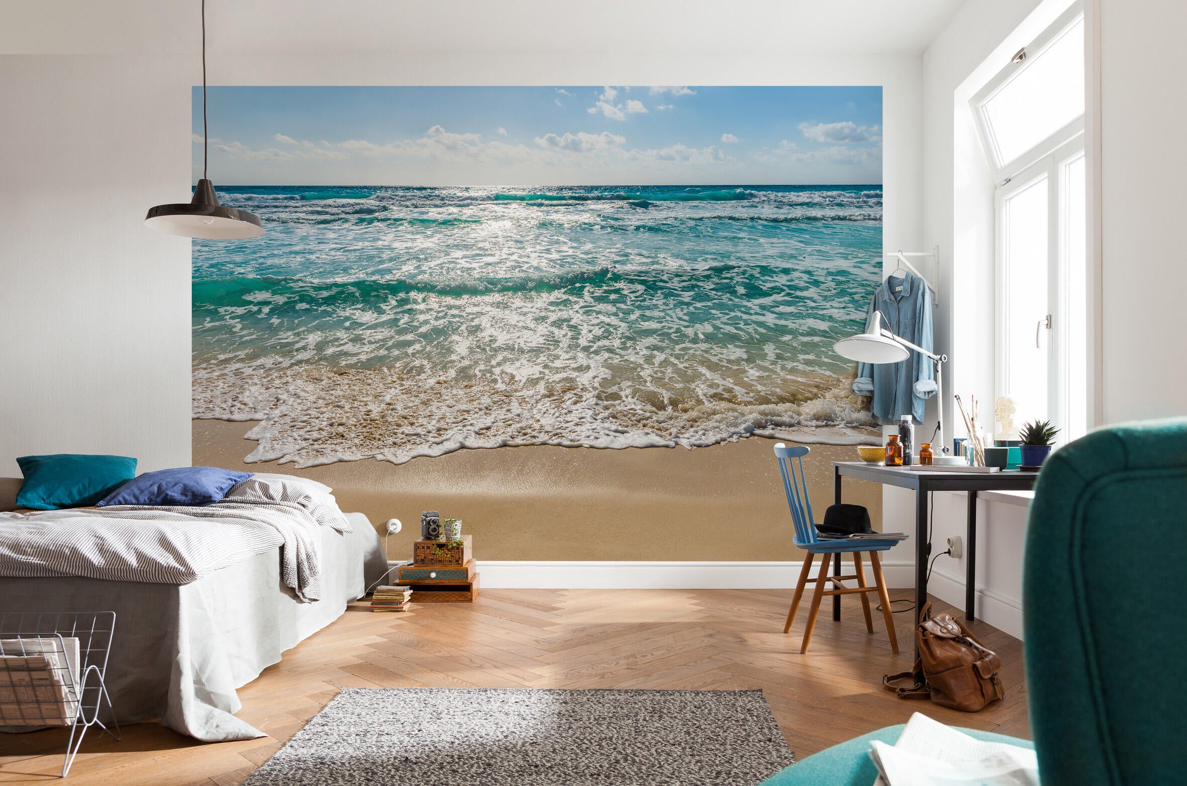 Habiller le mur de la chambre avec un poster mural de sable en bord de mer