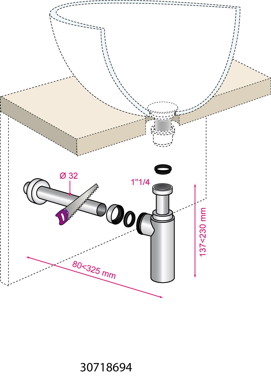 Siphon pour lavabo, Diam.1