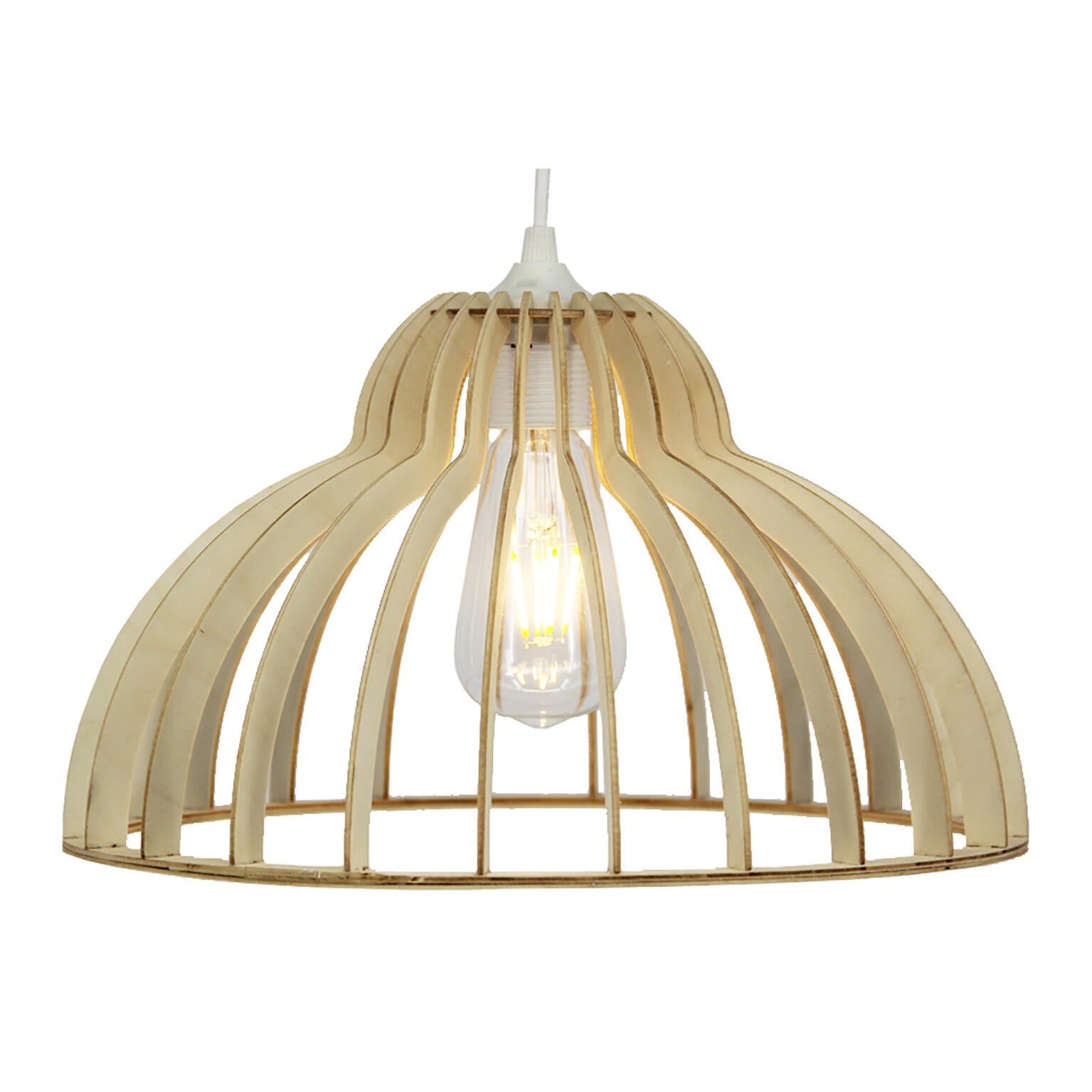 Suspension Dinowood bois, beige, Diam.35 cm, E27 - 5