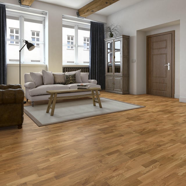 Parquet contrecollé chêne blond campagne vitrifié 3 frises BARLINEK, l.20.7 cm